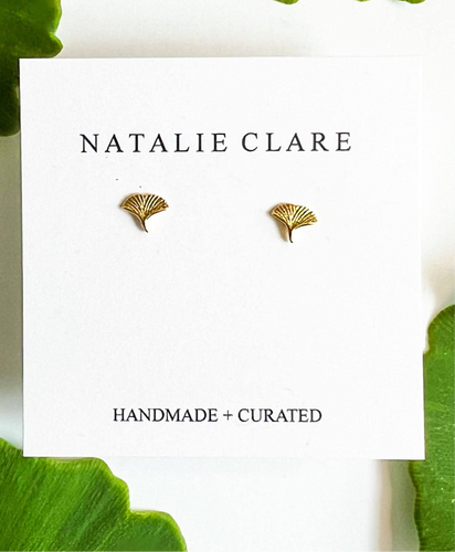 Gold Ginkgo Stud Earrings