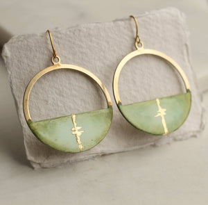 Green Kintsugi Hoop Earrings