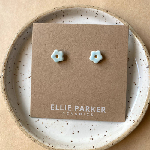 Flower Sky Blue Ceramic Gold Accent Stud Earring