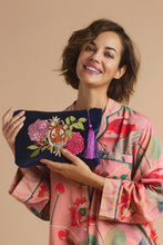 Load image into Gallery viewer, Velvet Zip Pouch - Floral Tiger Face in Indigo