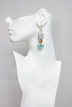 Load image into Gallery viewer, GNDE81 gray and turquoise earrings