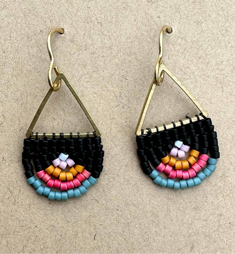 Beaded Arch Earrings - Black Rainbow