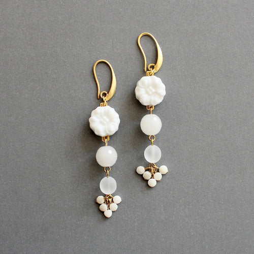 ISLE41 Vintage milk glass cluster earrings