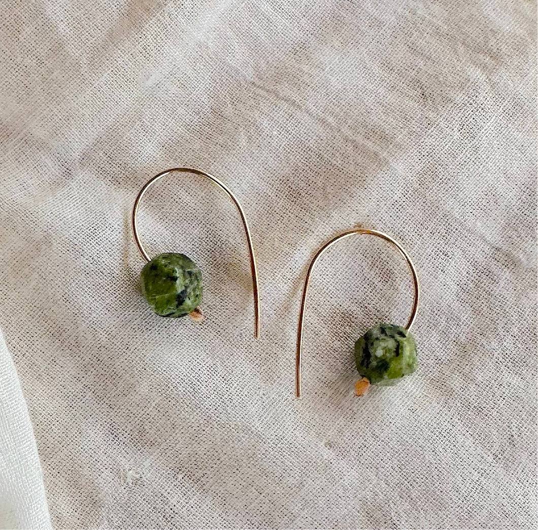 14k Gold Filled Wire Hook  - Green Kambaba Jasper