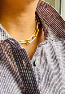 DOR615 Gold Paperclip Chain Necklace