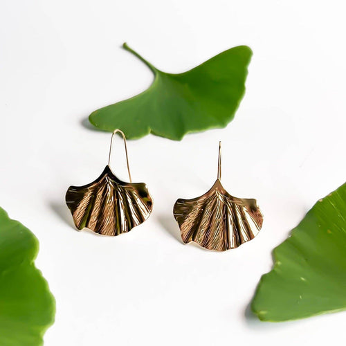 Golden Ginkgo Leaf Earrings