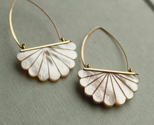 Load image into Gallery viewer, Mother of Pearl Art Deco Hoop Earrings