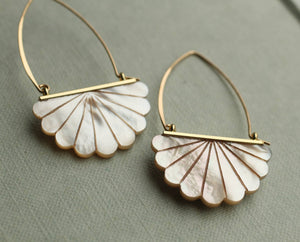 Mother of Pearl Art Deco Hoop Earrings