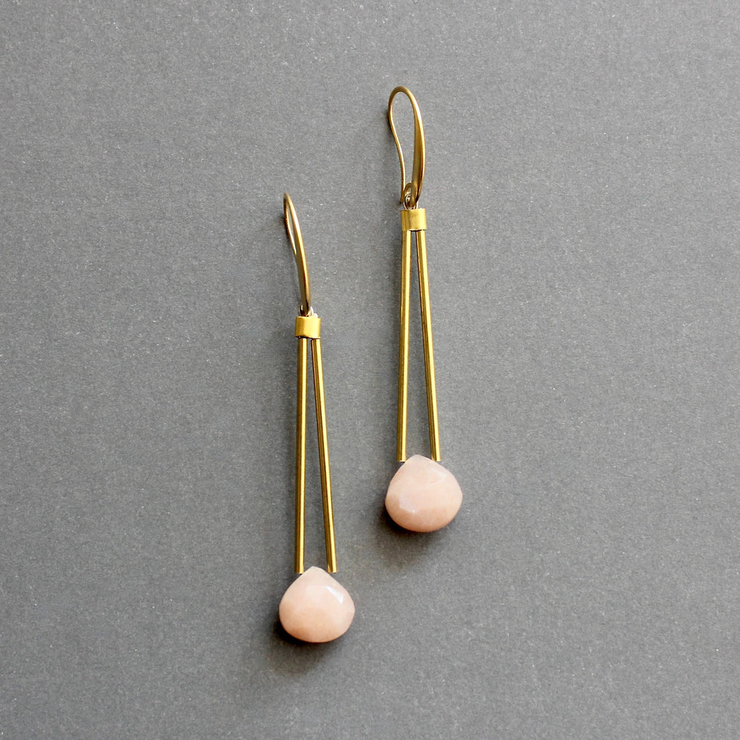 ISLE31 Peach moonstone geometric drop earrings