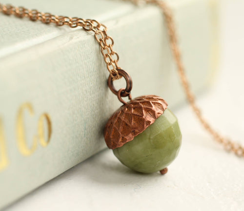 Olive Green Acorn Necklace