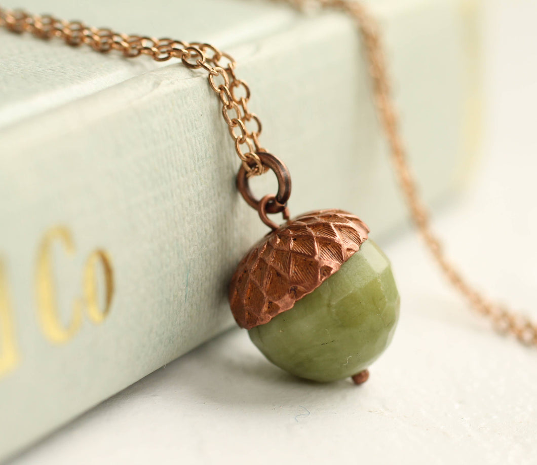 Olive Green Acorn Necklace SP10