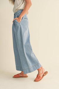 P3512 WIDE LEG WASHED DENIM CROP PANTS