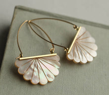 Load image into Gallery viewer, Mother of Pearl Art Deco Hoop Earrings