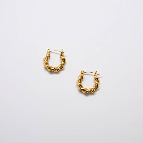 Gold Oval Twist Hoop Earrings - Back to School, Fall Jewelry