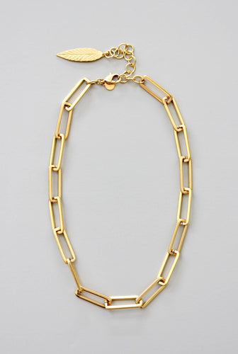 DOR615 Gold Paperclip Chain Necklace