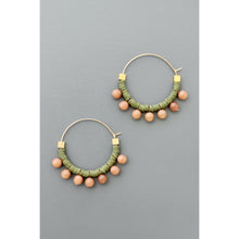 Load image into Gallery viewer, FERE20 Green and peach hoop earrings