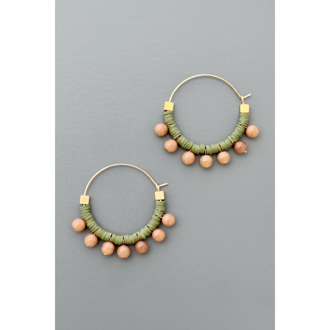 FERE20 Green and peach hoop earrings