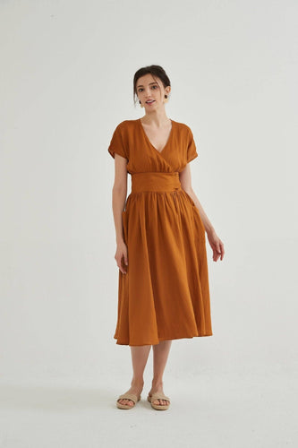 Fiona 100% Linen Wrap Side Tie Dress