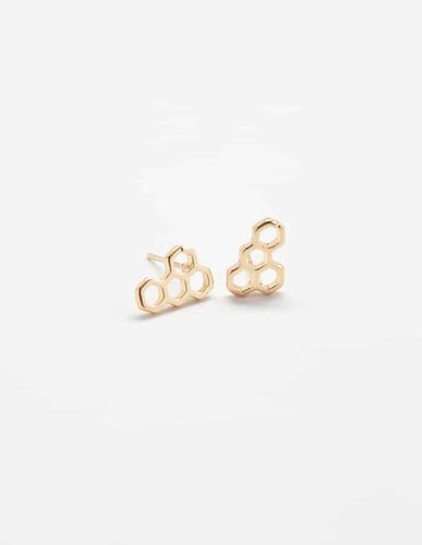 Gold Honeycomb Stud Earrings - Game Day, Holiday/Stocking Stuffer Jewelry