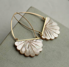 Load image into Gallery viewer, Mother of Pearl Art Deco Hoop Earrings