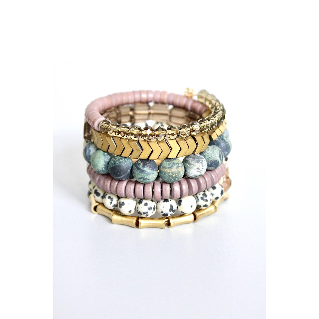 HYLB01 Green jasper and mauve wrap bracelet