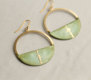 Green Kintsugi Hoop Earrings