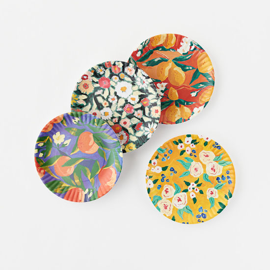 Fruits and Florals Melamine Plates - set of 4